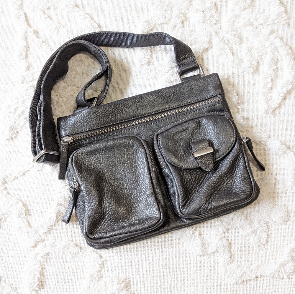 Danier silver leather crossbody bag.